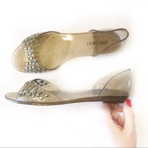 Jimmy Choo Shoes - Jimmy Choo gold studded jelly sandals Sz 8